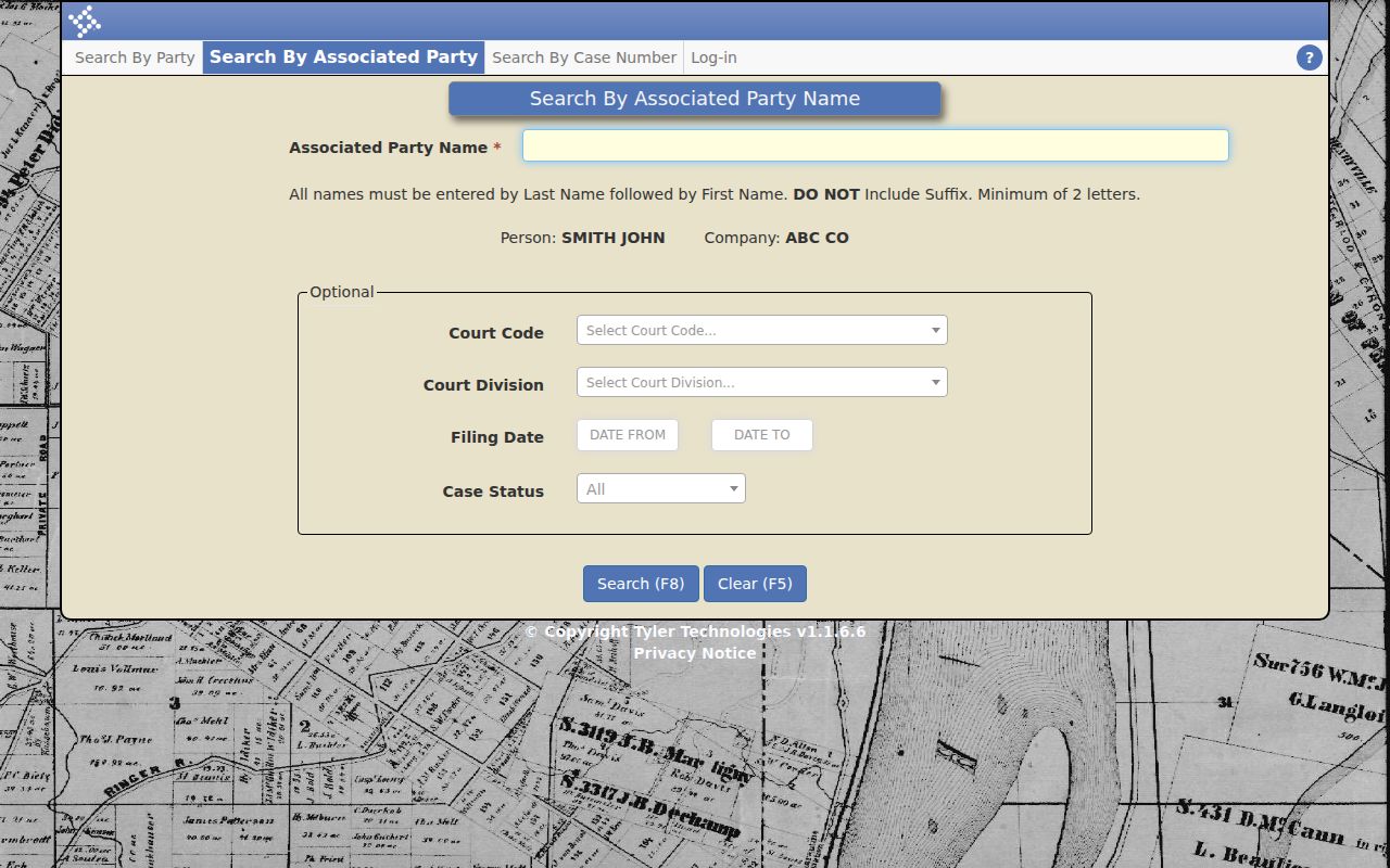 Dougherty County warrant search fields on Clerk form
