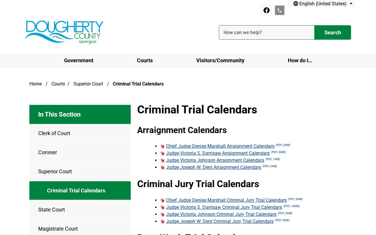 Dougherty County active warrants criminal calendar source