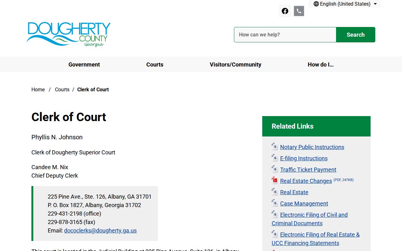 Dougherty County Clerk court access for bench warrant records