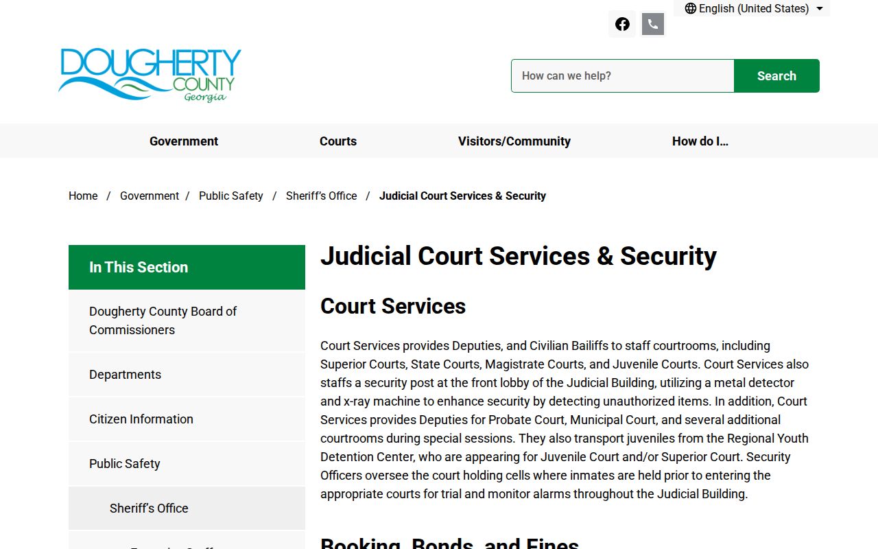 Dougherty County Sheriff Judicial Court Services and courthouse security page