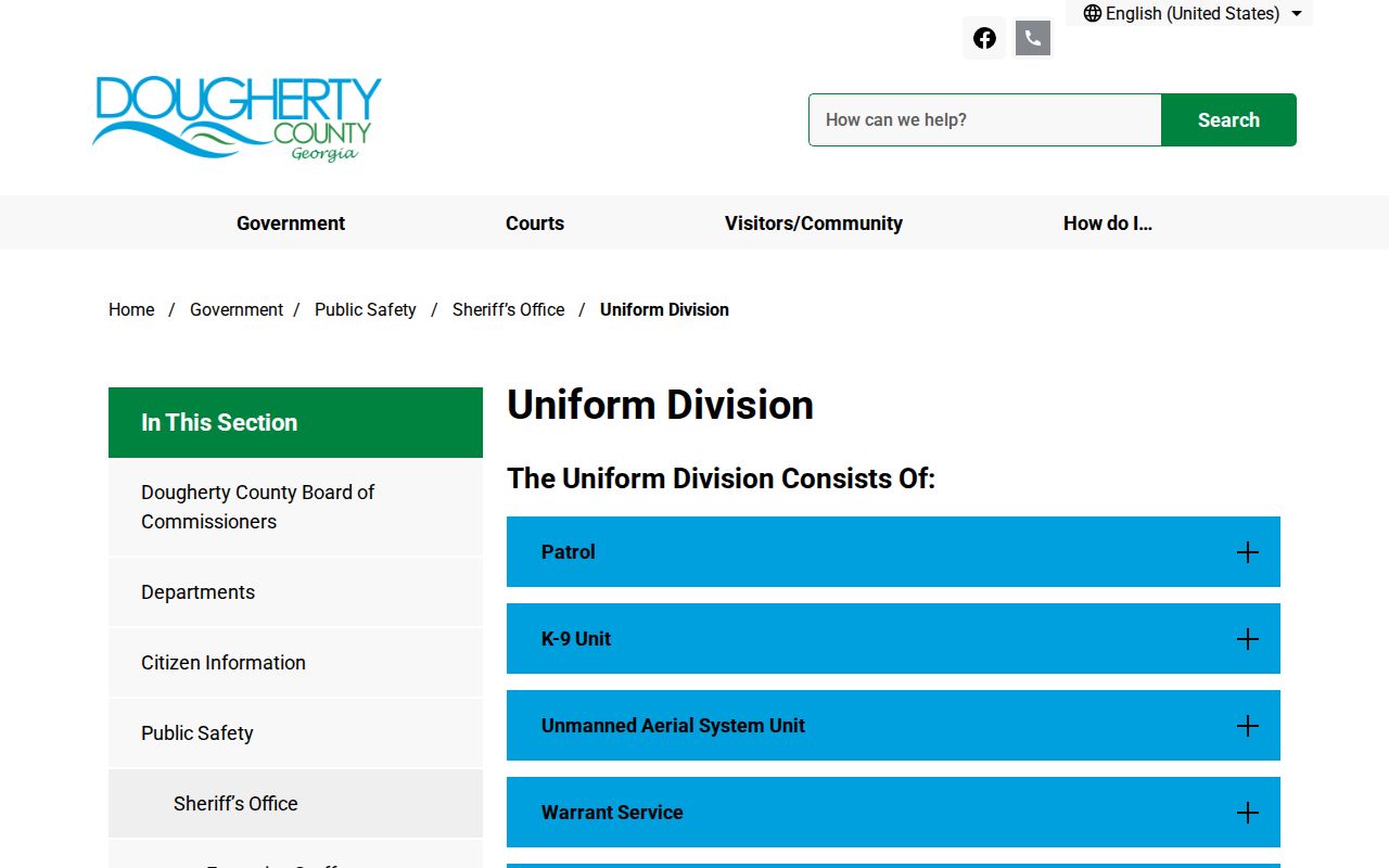 Dougherty County Sheriff Uniform Division page explaining criminal warrants and civil process